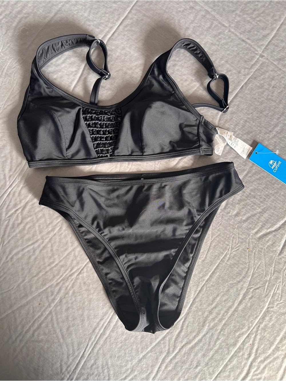 Cupshe Black Smocked Front Bikini Set